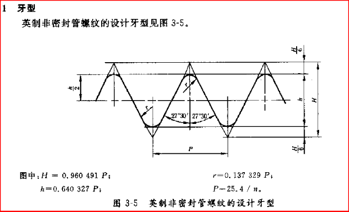 图3,英制非密封管螺纹的设计牙型图4,英制非密封管螺纹基本尺寸计算和